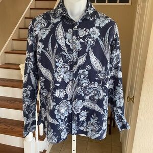Baird McNutt Murano Linen Shirt Mens Medium Blue Button Up Floral Paisley
